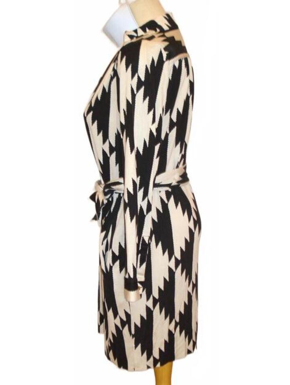 Diane Von Furstenberg / DVF Golda Silk Shirt Dress Geometric Black White Print - Picture 4 of 10